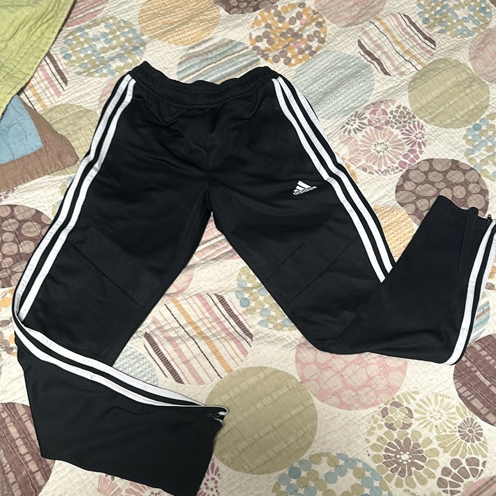 Youth Medium Adidas 3 Stripe Track pants Black white Medium